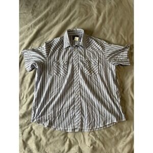 Wrangler Western Shirt Mens 1X Big Blue Striped Short Sleeve Button Down Yoke